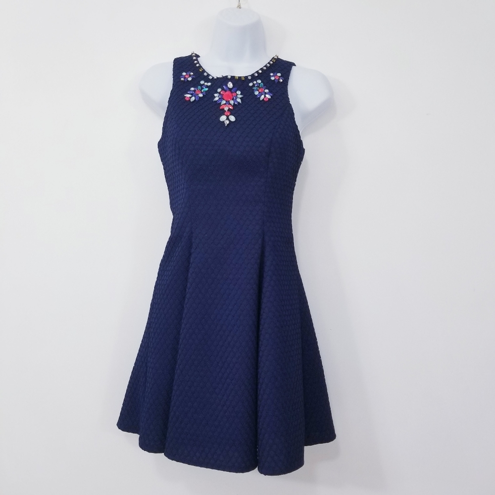 Mac Duggal Jeweled Rhinestones Blue Mini Dresses